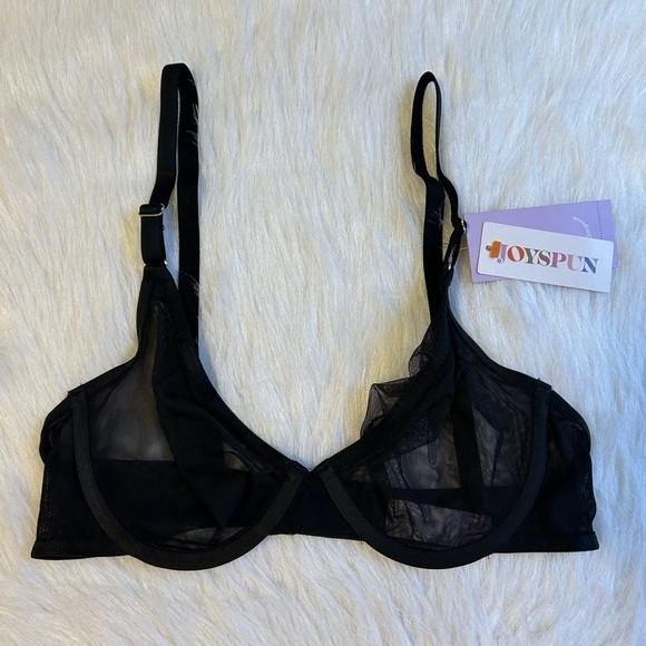 Joyspun Bra Womens Size 34C Black Mesh Sheer Unlined Underwire Back Closure - Picture 1 of 6